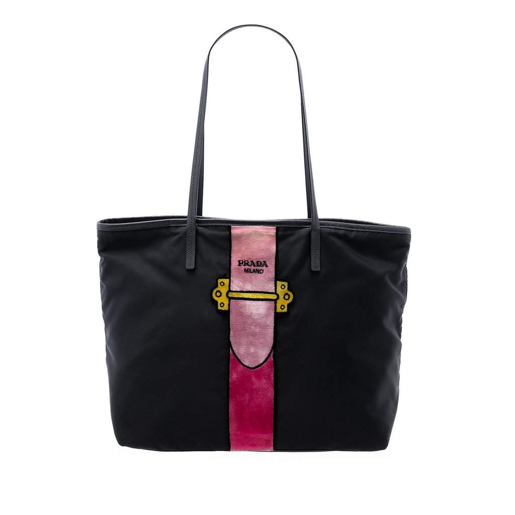 Prada Tessuto Velluto Ricamo Trompe L oeil Tote Black Very good condition - Front View