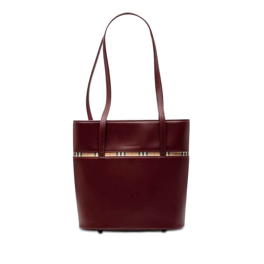 Burberry House Check Trimmed Leather Shoulder Bag Red Leather Very good condition - Front View