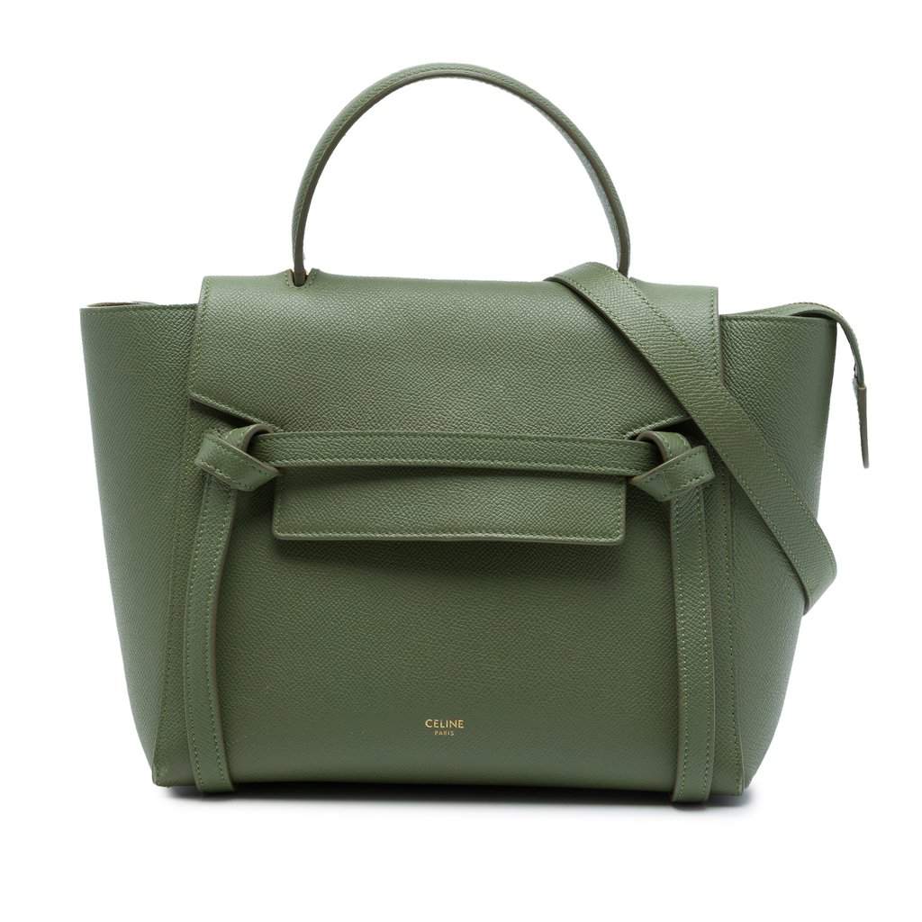 Celine Micro Grained Calfskin Belt Bag Green Leather Very good - Front View