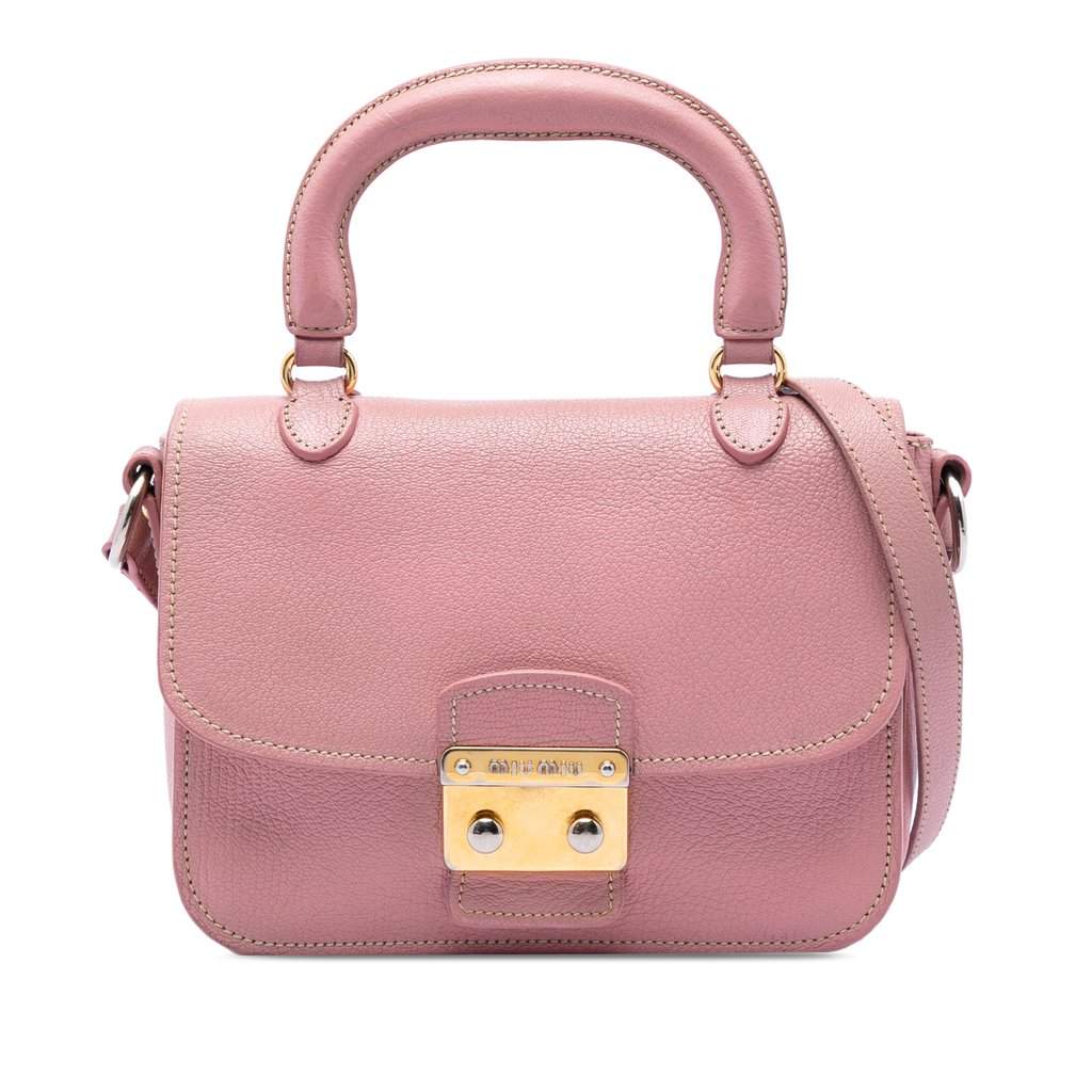 Miu Miu Goatskin Madras Top Handle Bag Pink Leather Very good condition - Front View