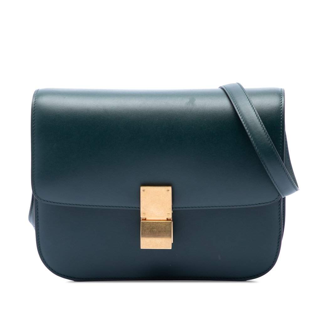 Celine Medium Calfskin Classic Box Green Leather Very good - Front View
