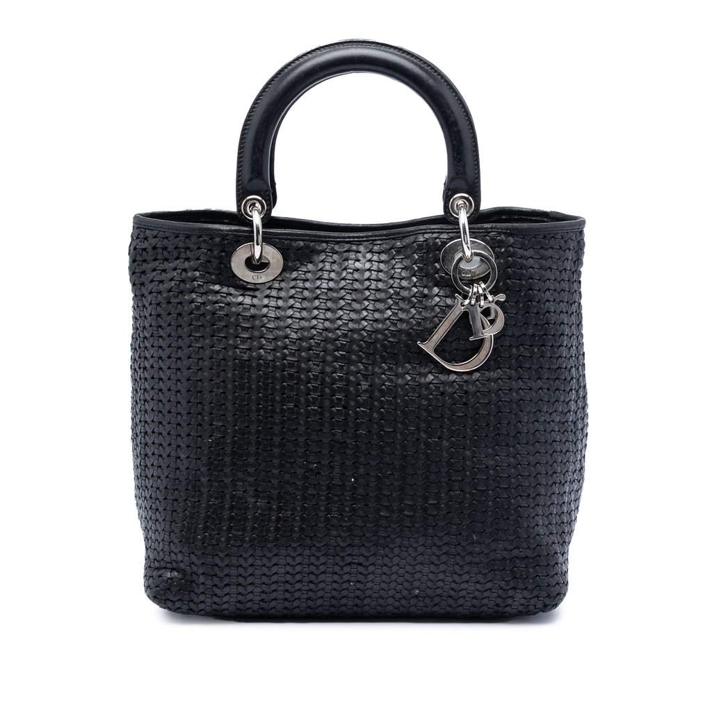 Dior Medium Woven Calfskin Soft Lady Dior Black Leather Very good condition - Front View