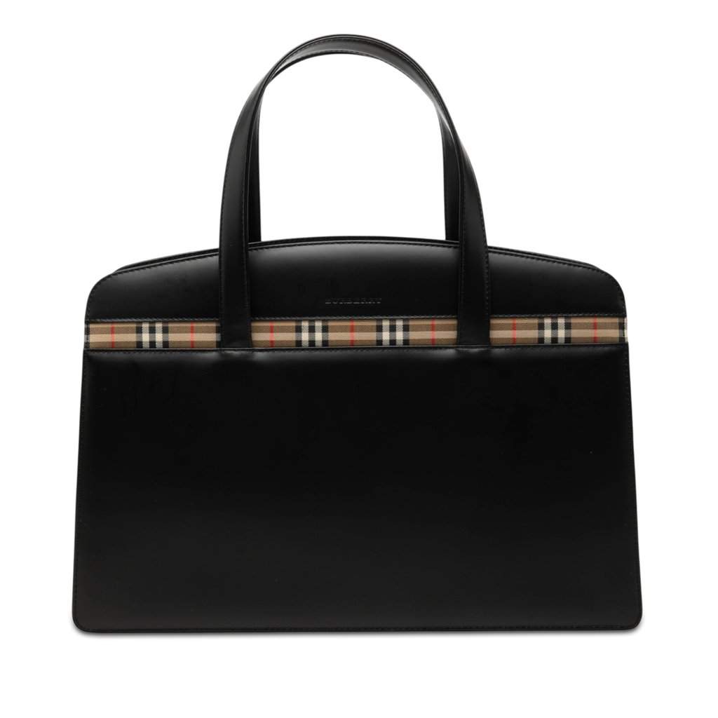 Burberry House Check Trimmed Leather Handbag Black Leather Very good condition - Front View