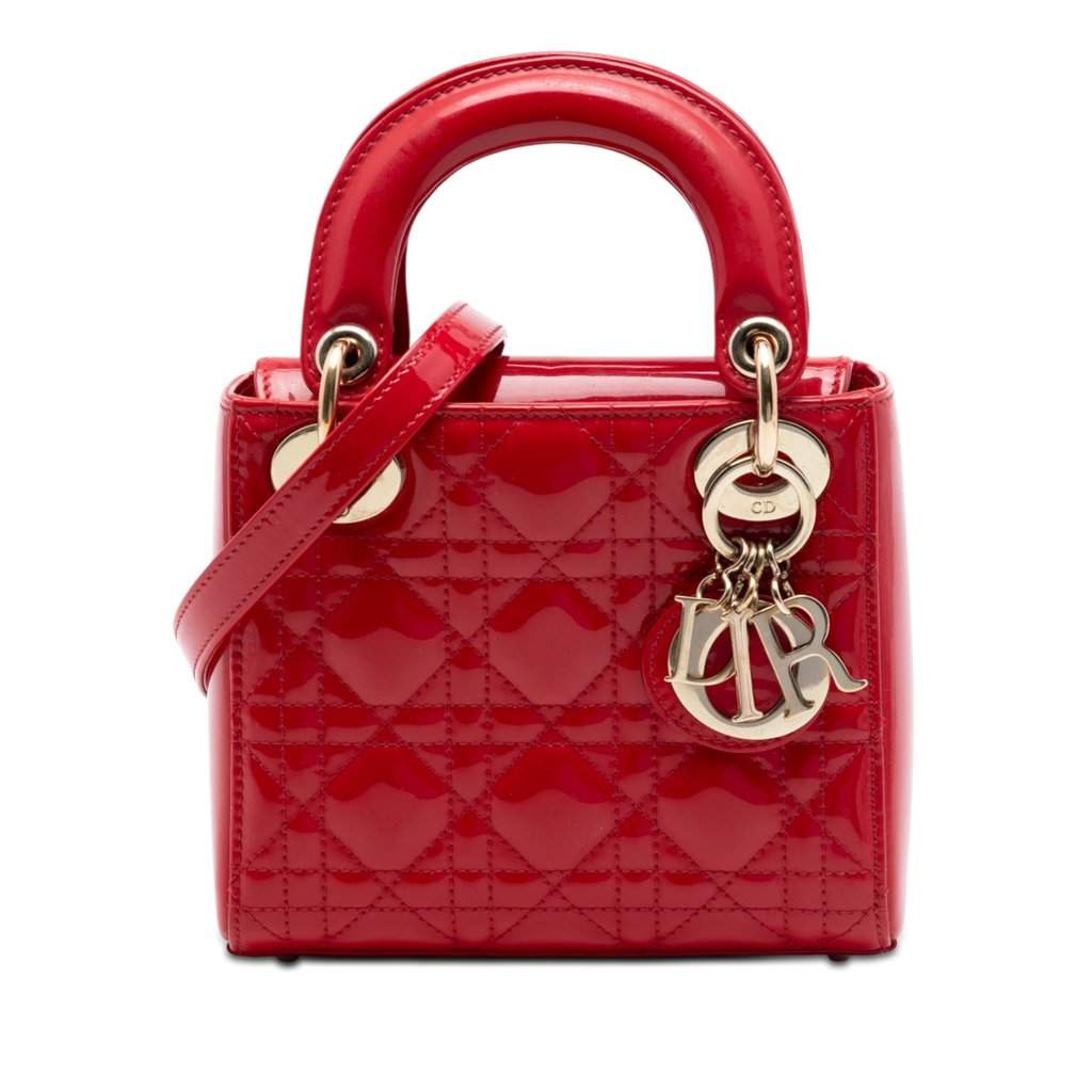 Dior Mini Patent Cannage Lady Dior Red Leather Very good condition - Front View