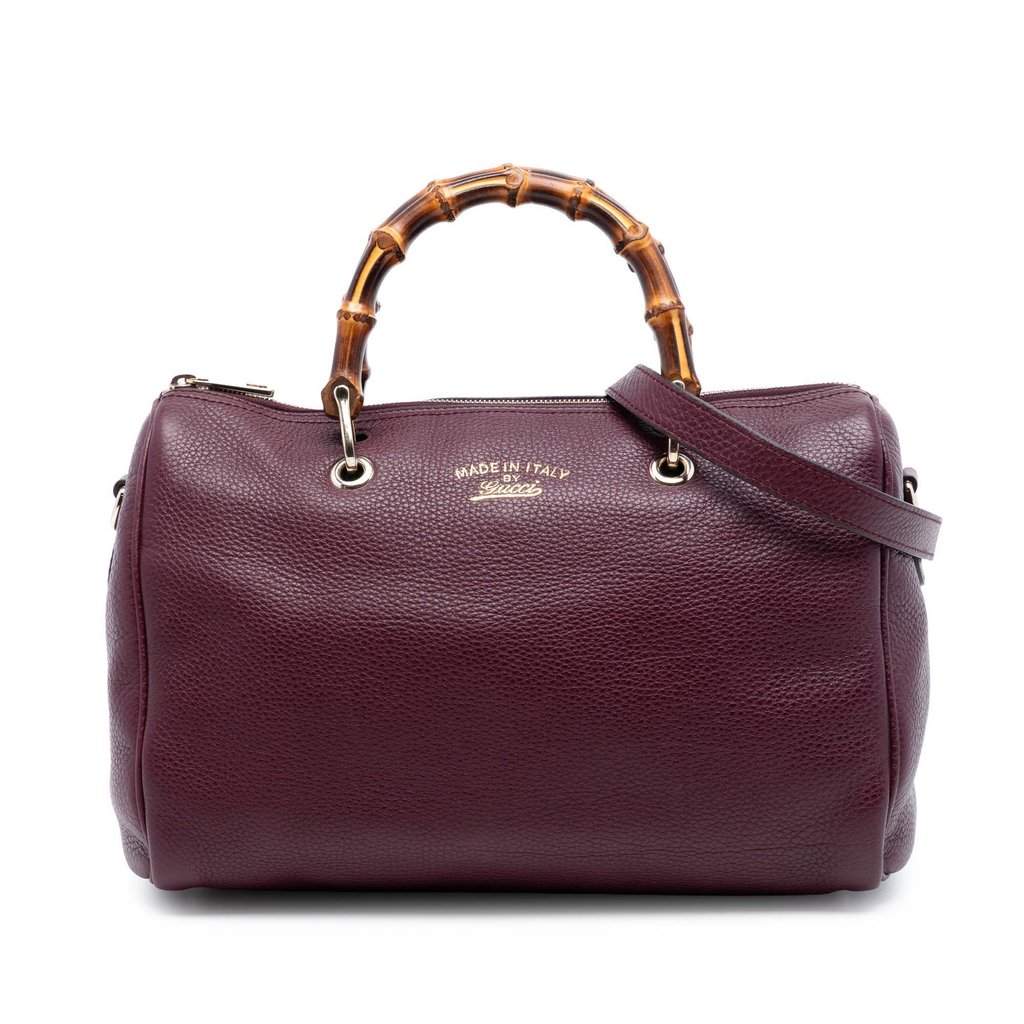 Gucci Medium Calfskin Bamboo Shopper Boston Bag Red Leather Very good condition - Front View