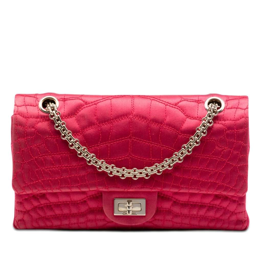 Chanel Croc Quilted Satin Reissue 2.55 Double Flap 225 Pink Very good condition - Front View