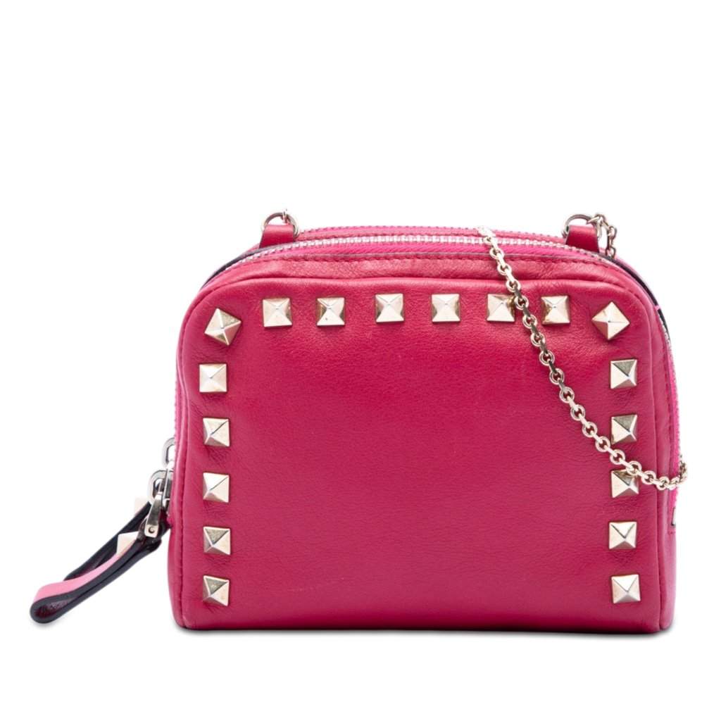 Valentino Leather Rockstud Double Zip Chain Crossbody Pink Leather Very good condition - Front View