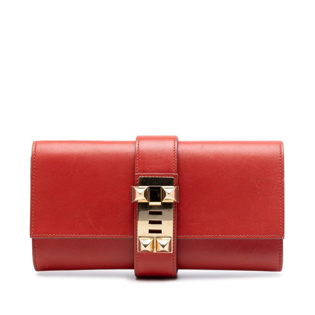 Hermès Tadelakt Medor Clutch 23 Red Leather Very good condition - Front View