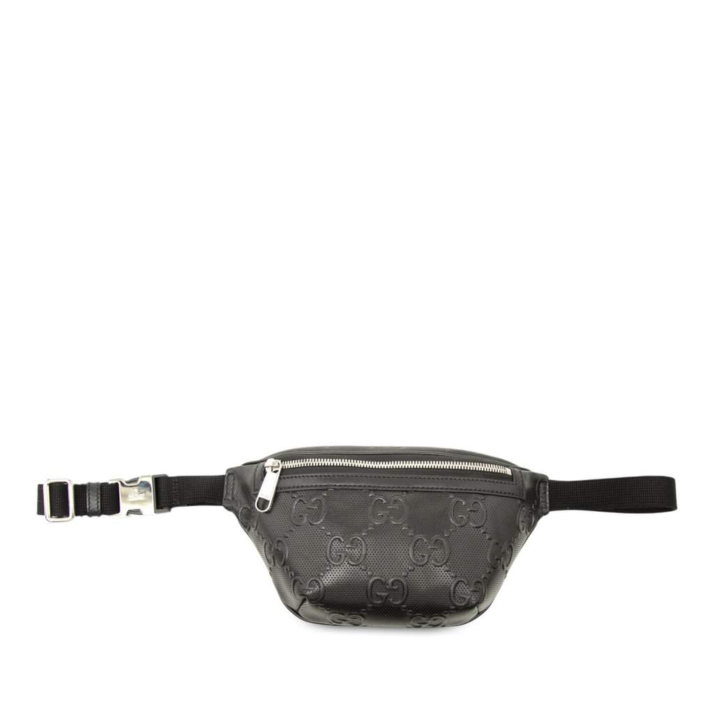 Gucci GG Embossed Perforated Leather Belt Bag Black Leather Very good - Front View
