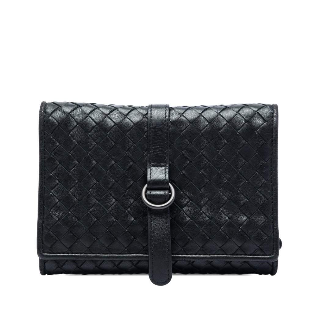 Bottega Veneta Nappa Intrecciato Jewelry Roll Black Leather Very good - Front View