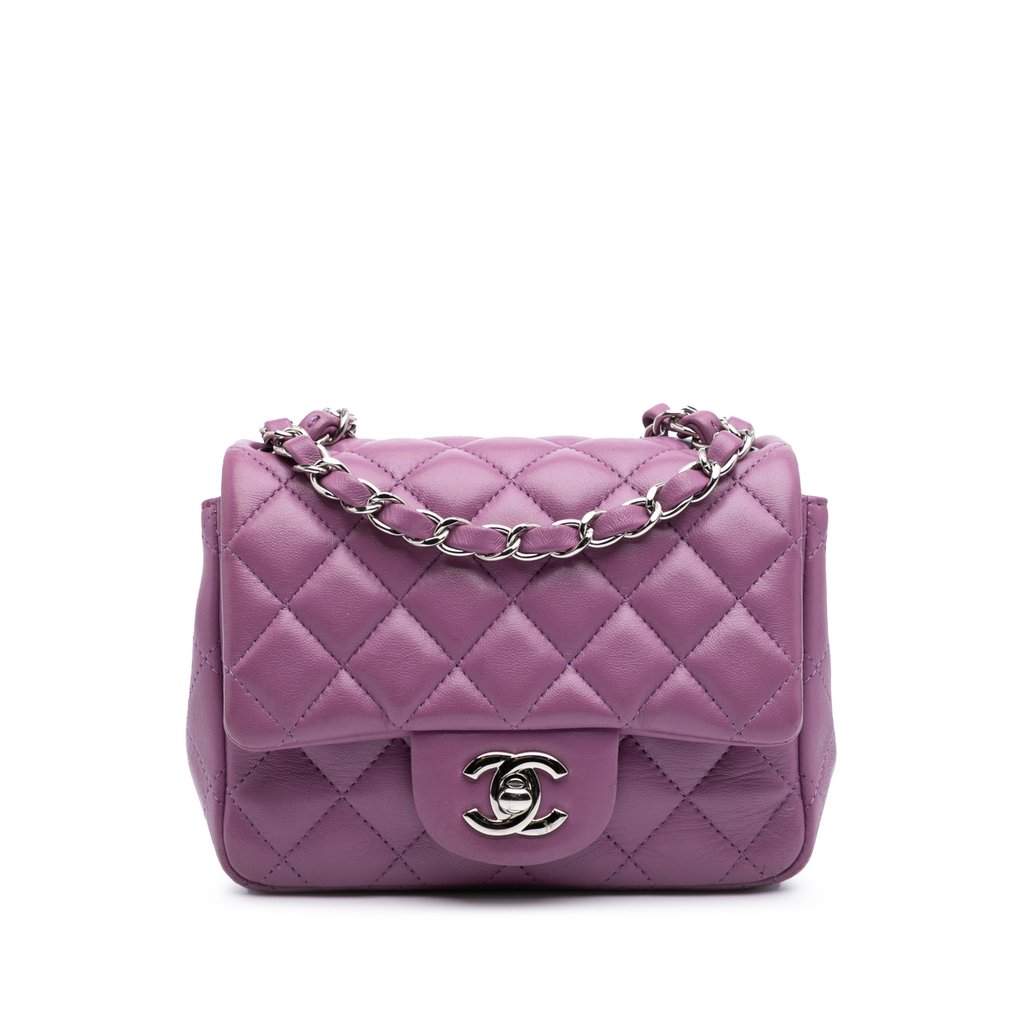 Chanel Mini Square Classic Lambskin Single Flap Purple Leather Very good condition - Front View