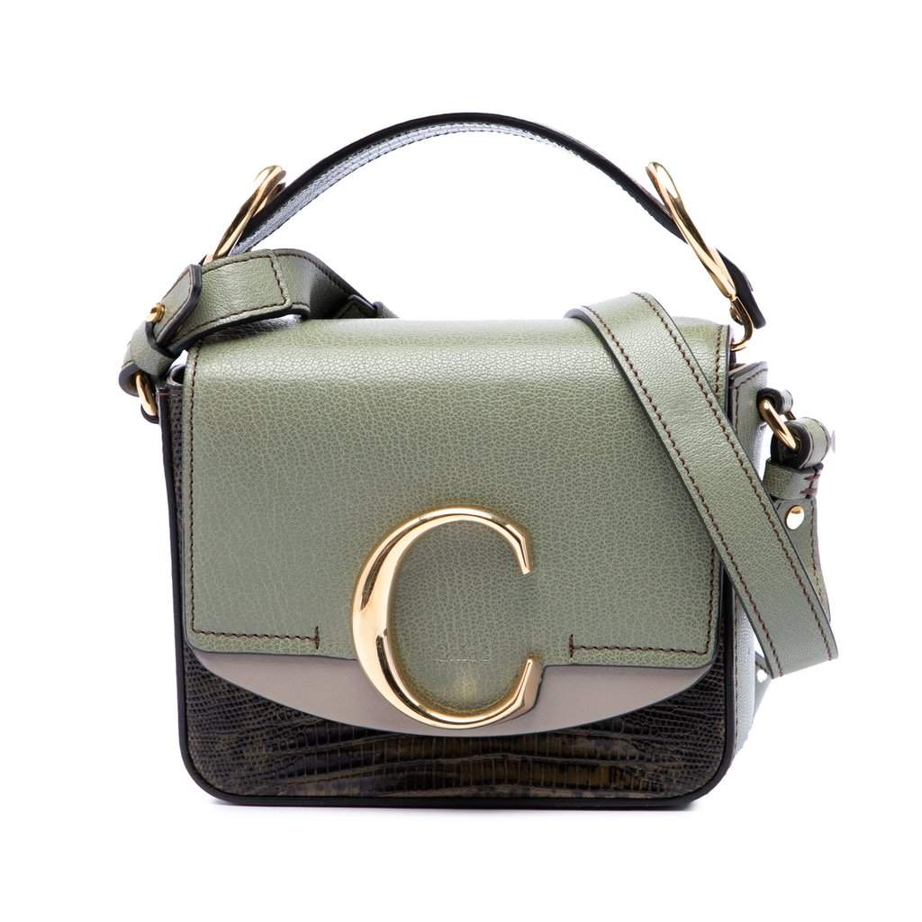 Chloé Mini Tricolor Croc Embossed Calfskin C Satchel Green Leather Very good - Front View