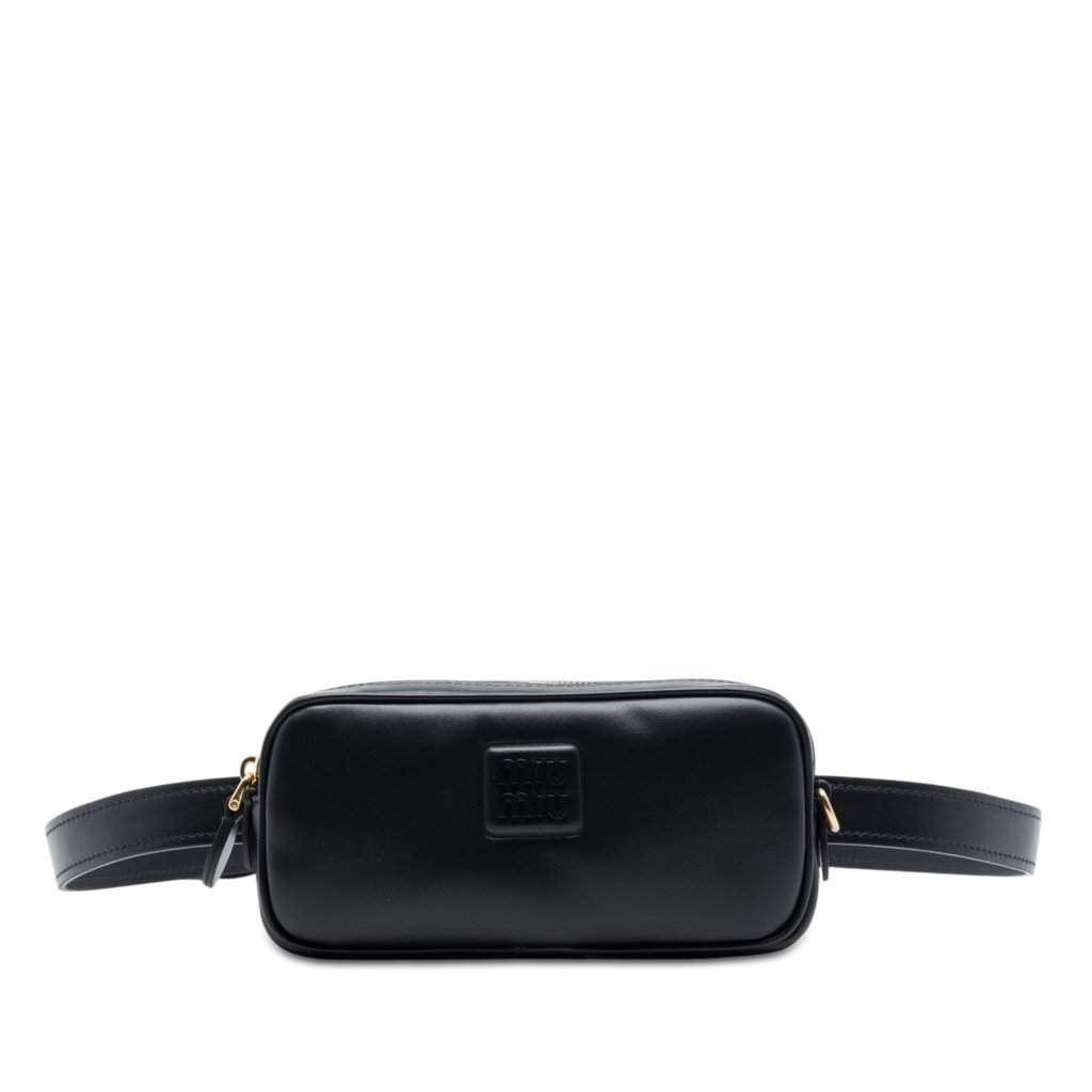 Miu Miu Calfskin Softy Beau Belt Bag Black Leather Very good - Front View