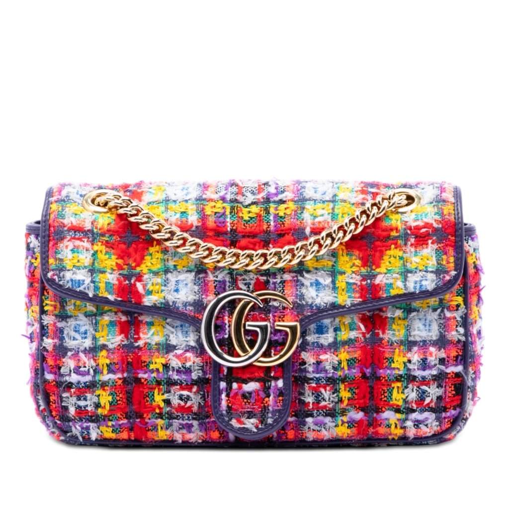 Gucci Medium GG Marmont Tweed Shoulder Bag Red Very good condition - Front View