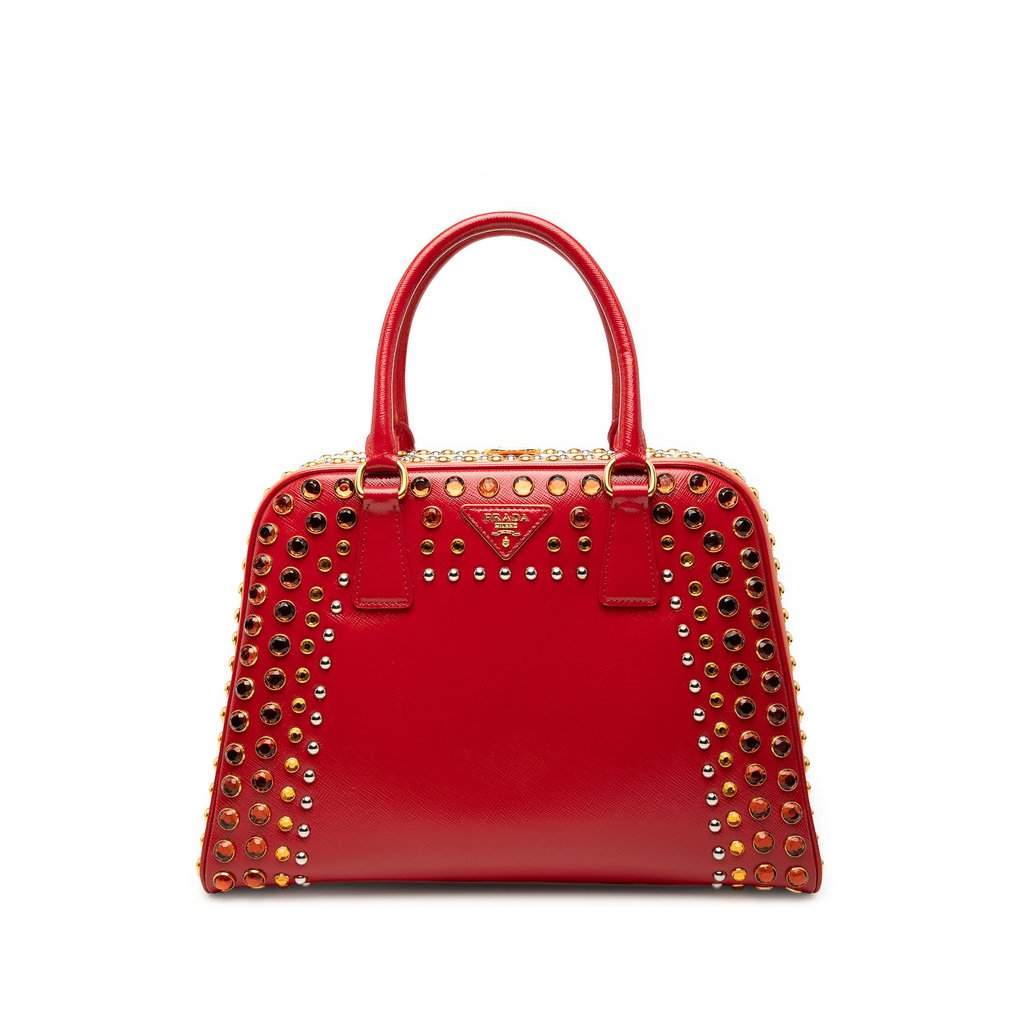Prada Saffiano Vernice Pyramid Studded Frame Bag Red Leather Very good condition - Front View