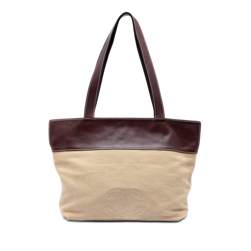 Chanel CC Canvas and Leather Tote Beige Very good condition - Front View