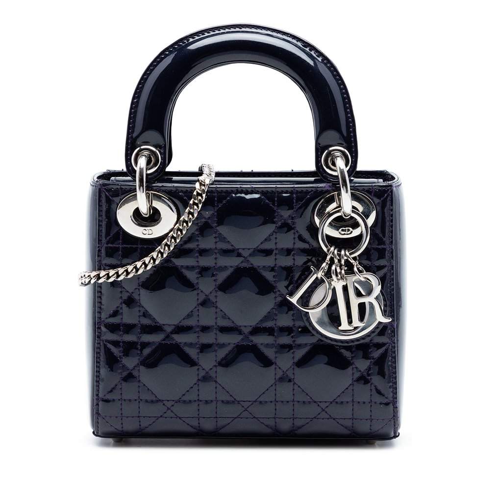 Dior Mini Patent Cannage Lady Dior Blue Leather Very good condition - Front View