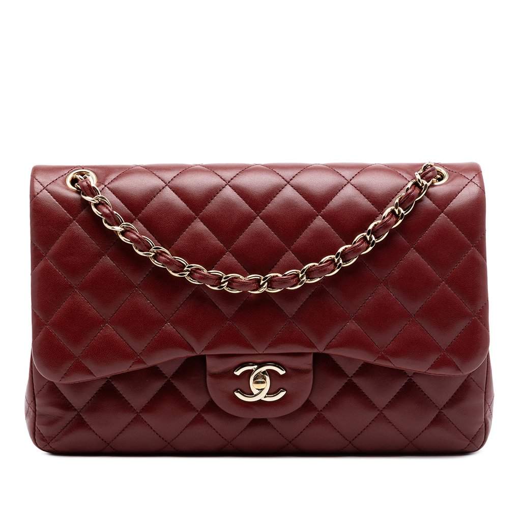 Chanel Jumbo Classic Lambskin Double Flap Red Leather Very good condition - Front View