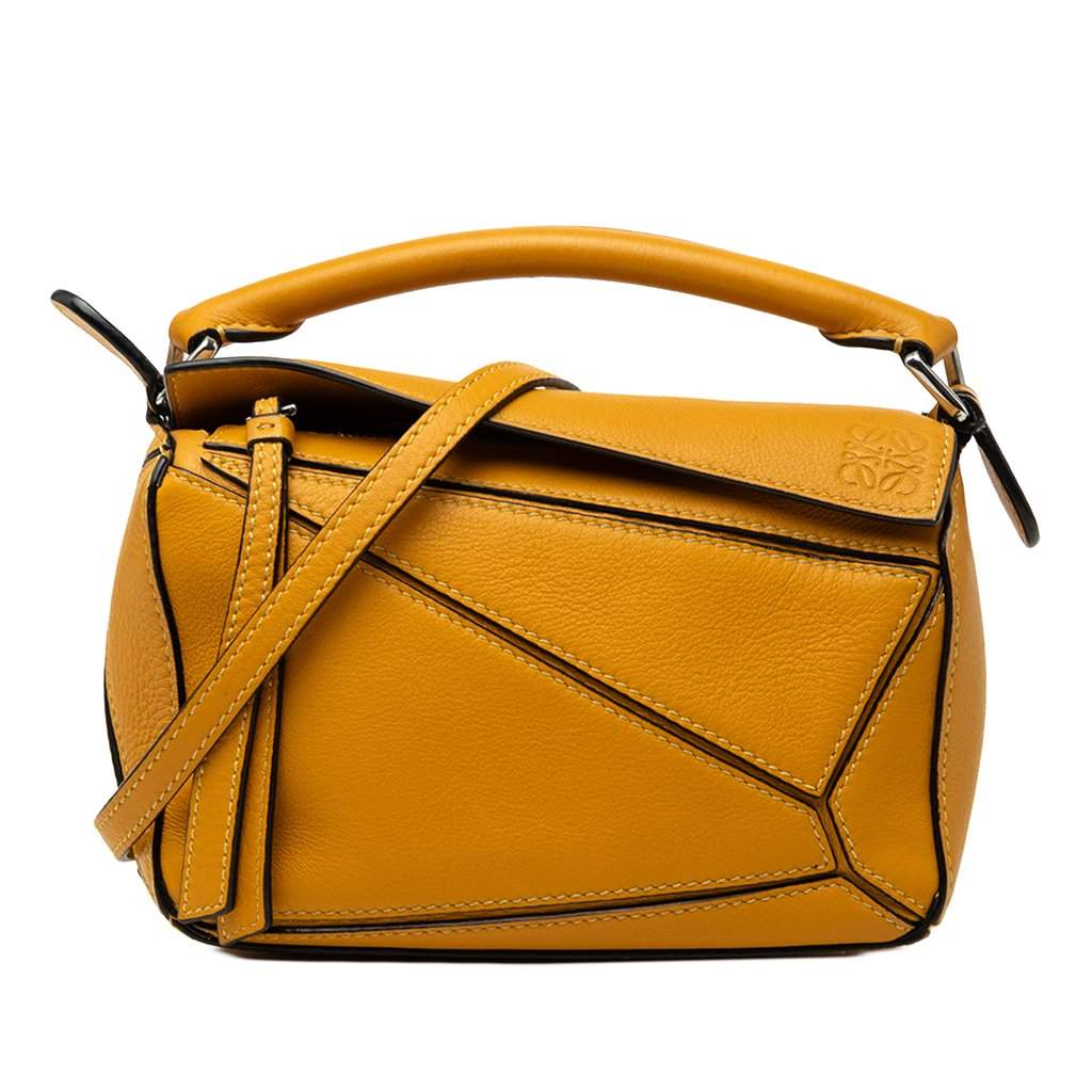 LOEWE Mini Calfskin Puzzle Satchel Yellow Leather Good - Front View