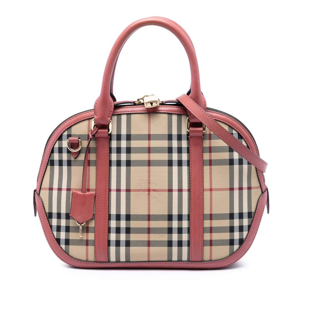 Burberry Small Haymarket Check Nylon Orchard Bowling Bag Beige Very good condition - Front View