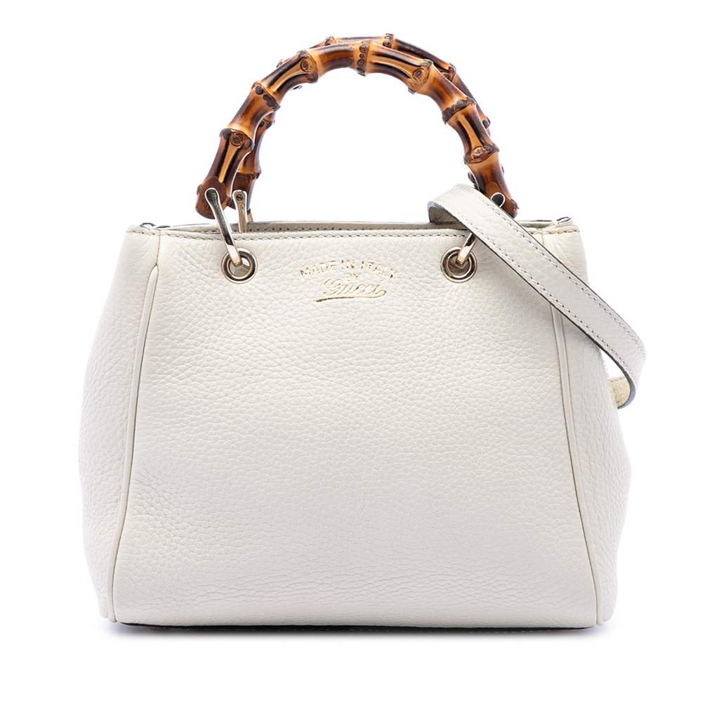 Gucci Mini Calfskin Bamboo Shopper Satchel White Leather Very good condition - Front View