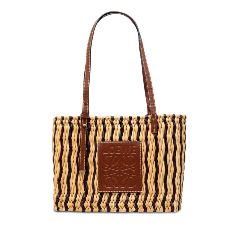 LOEWE Paulas Ibiza Small Raffia Anagram Square Basket Tote Beige Very good condition - Front View