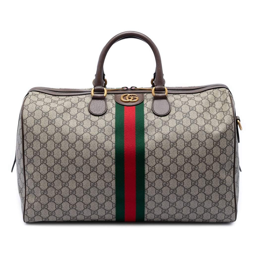 Gucci Medium GG Supreme Web Ophidia Carry On Duffle Bag Beige Very good condition - Front View