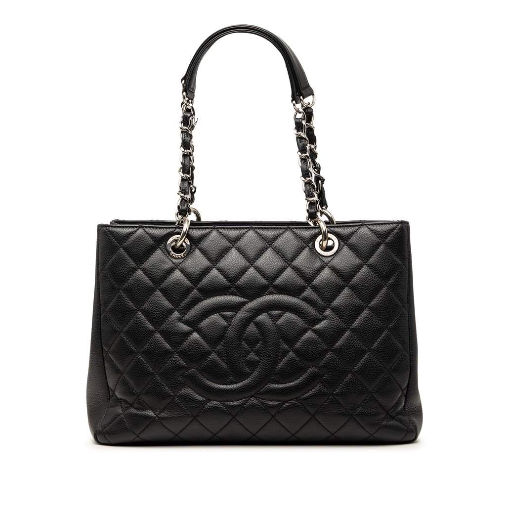 Chanel Caviar Grand Shopping Tote Black Leather Very good - Front View