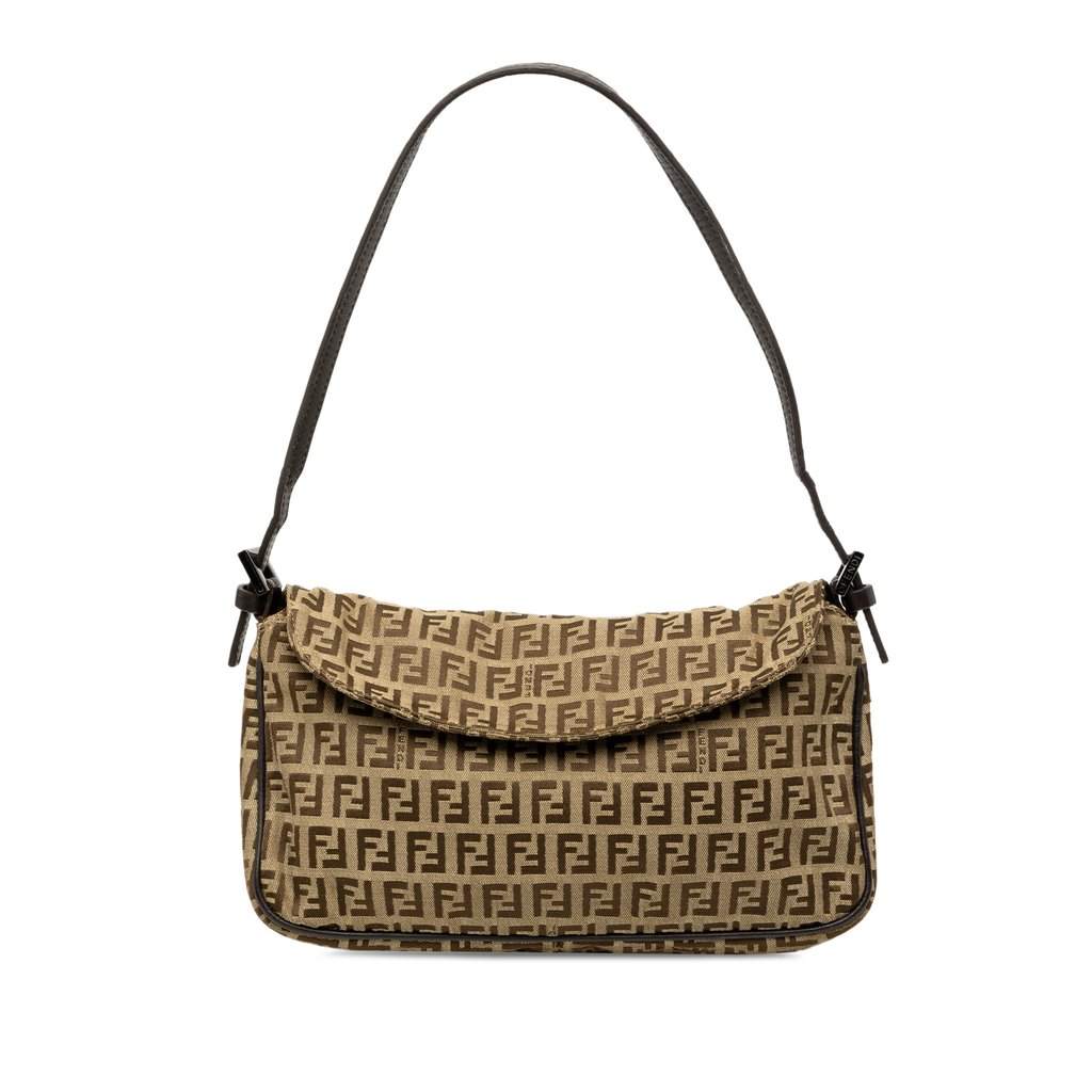 Fendi Zucchino Canvas Flap Pochette Beige Very good - Front View