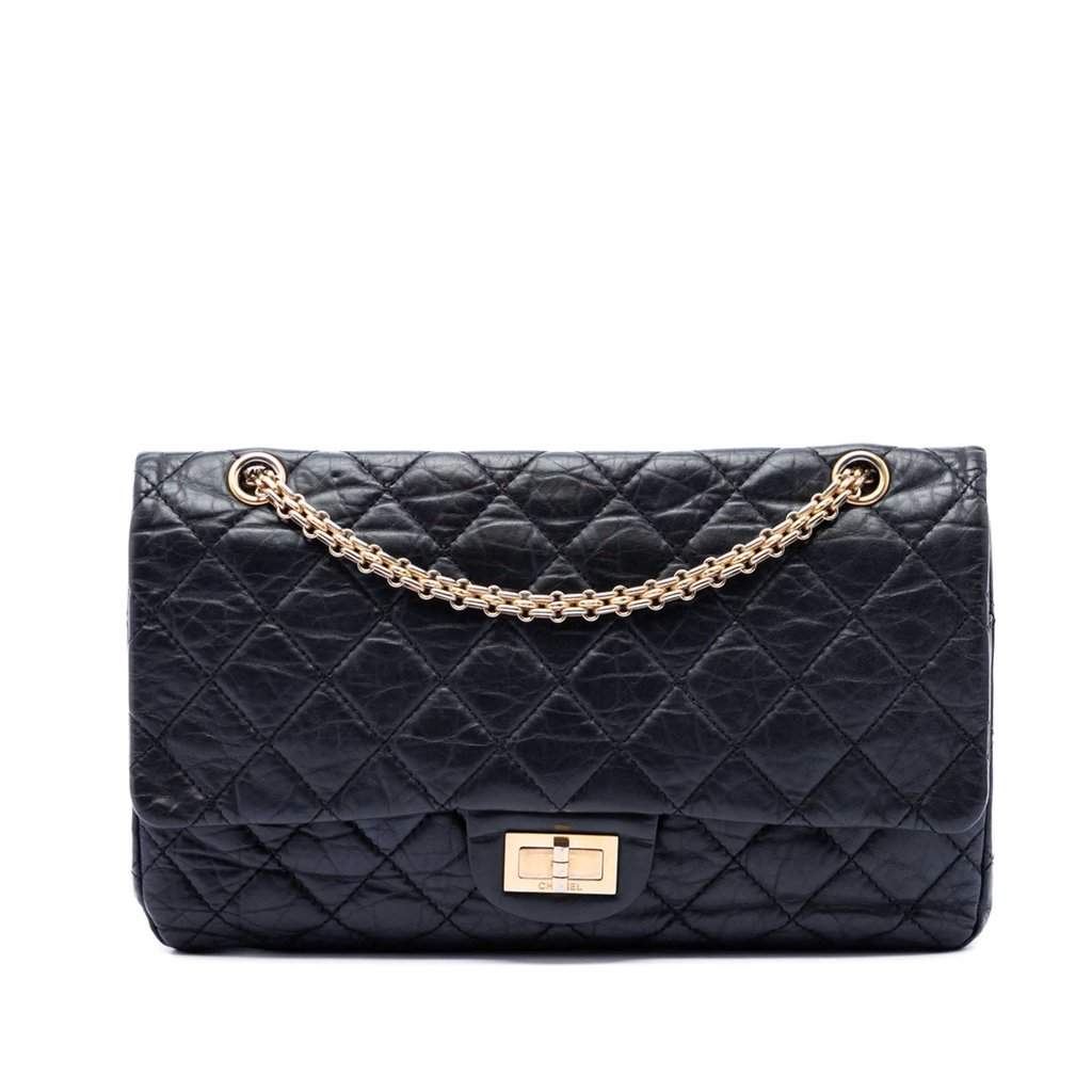 Chanel Quilted Aged Calfskin Reissue 2.55 Double Flap 227 Black Leather Very good condition - Front View
