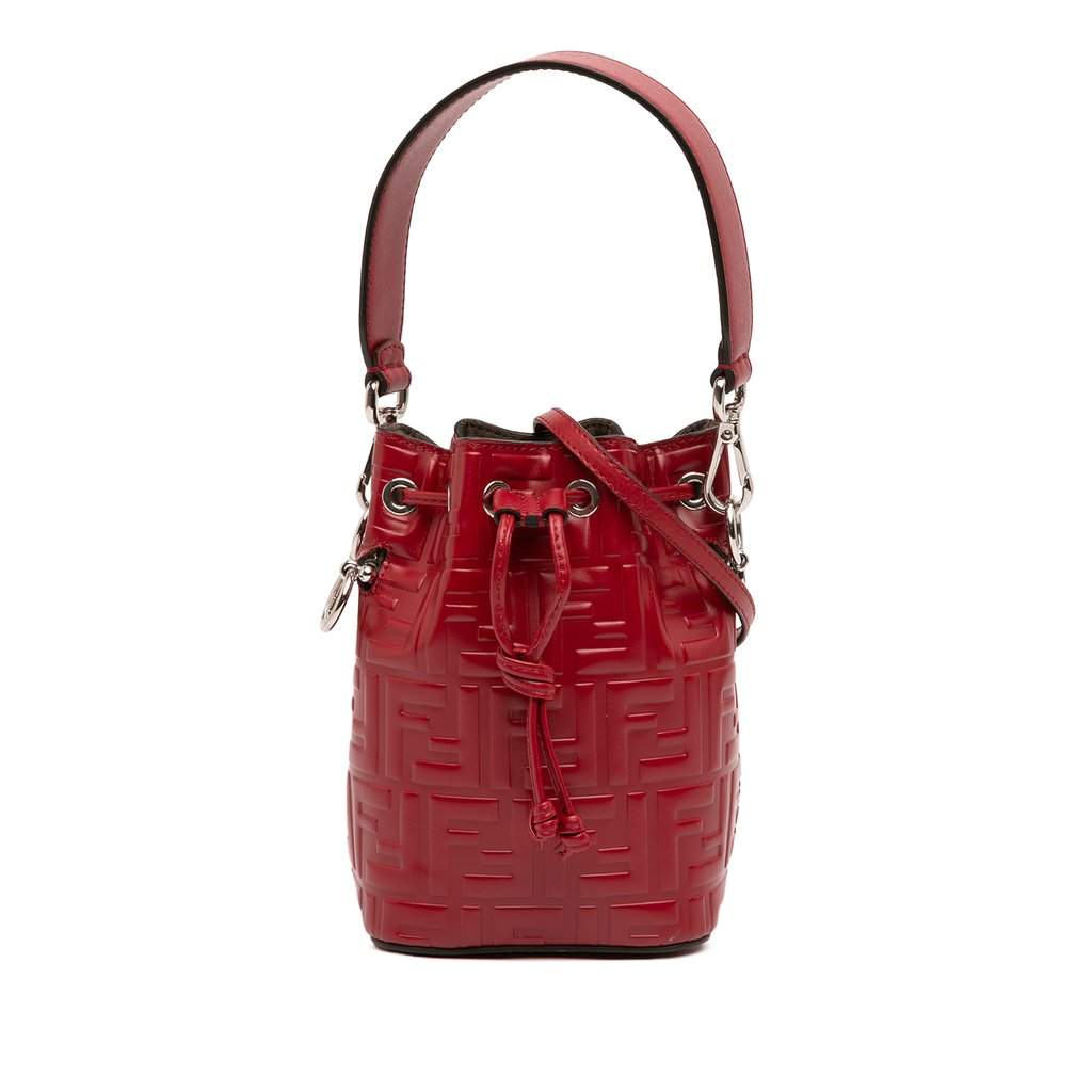 Fendi Mini Zucca Embossed Leather Mon Tresor Bucket Bag Red Leather Very good - Front View