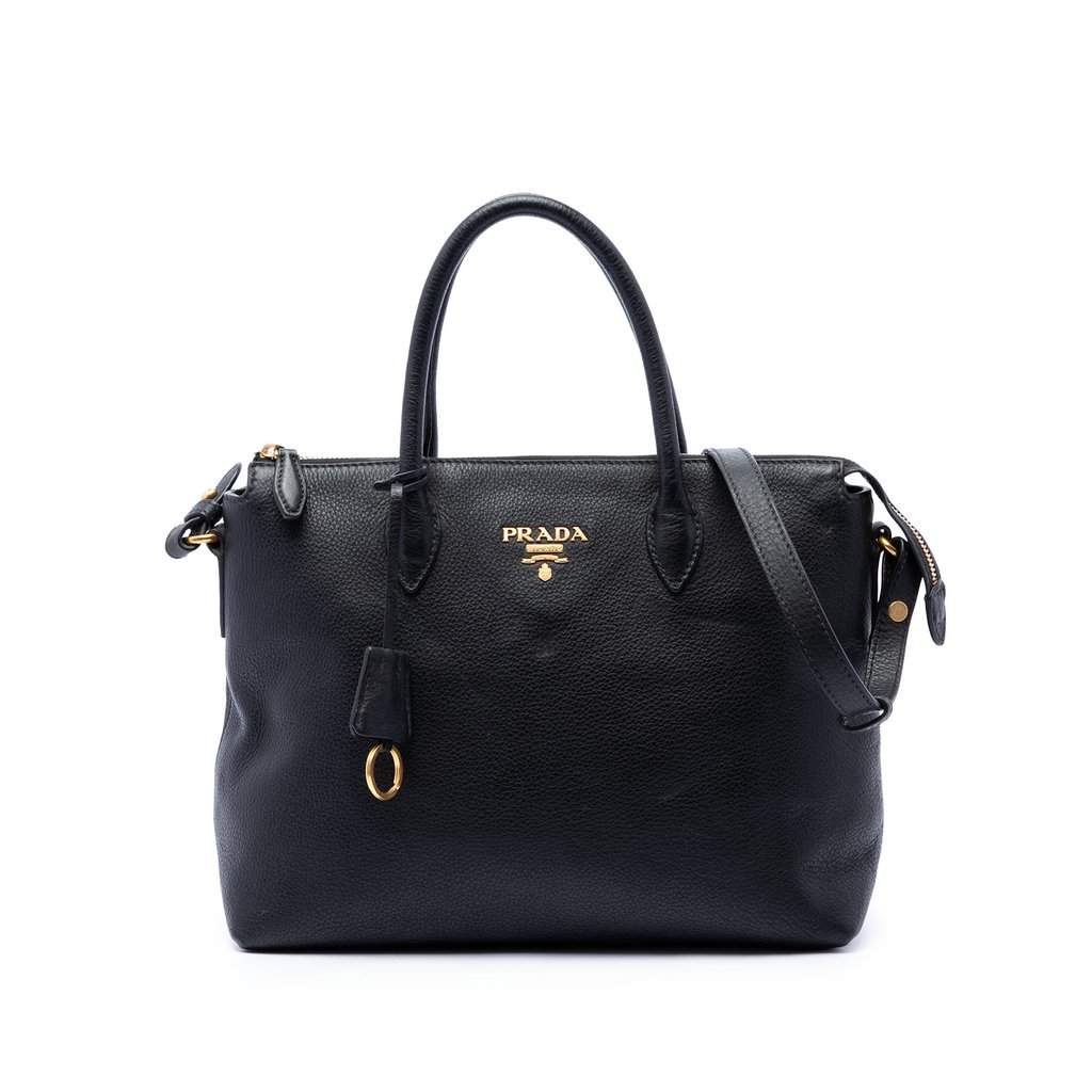 Prada Vitello Daino Zip Top Satchel Black Leather Very good - Front View