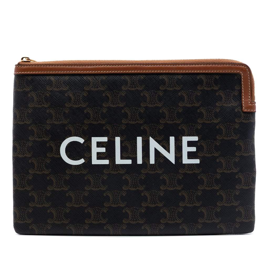 Celine Small Triomphe Coated Canvas Clutch Brown Very good condition - Front View