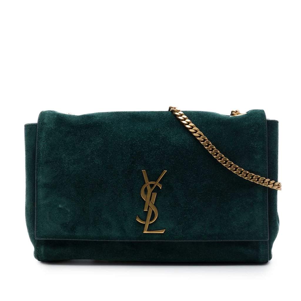 Saint Laurent Medium Smooth Calfskin and Suede Reversible Kate Crossbody Green Leather Very good condition - Front View