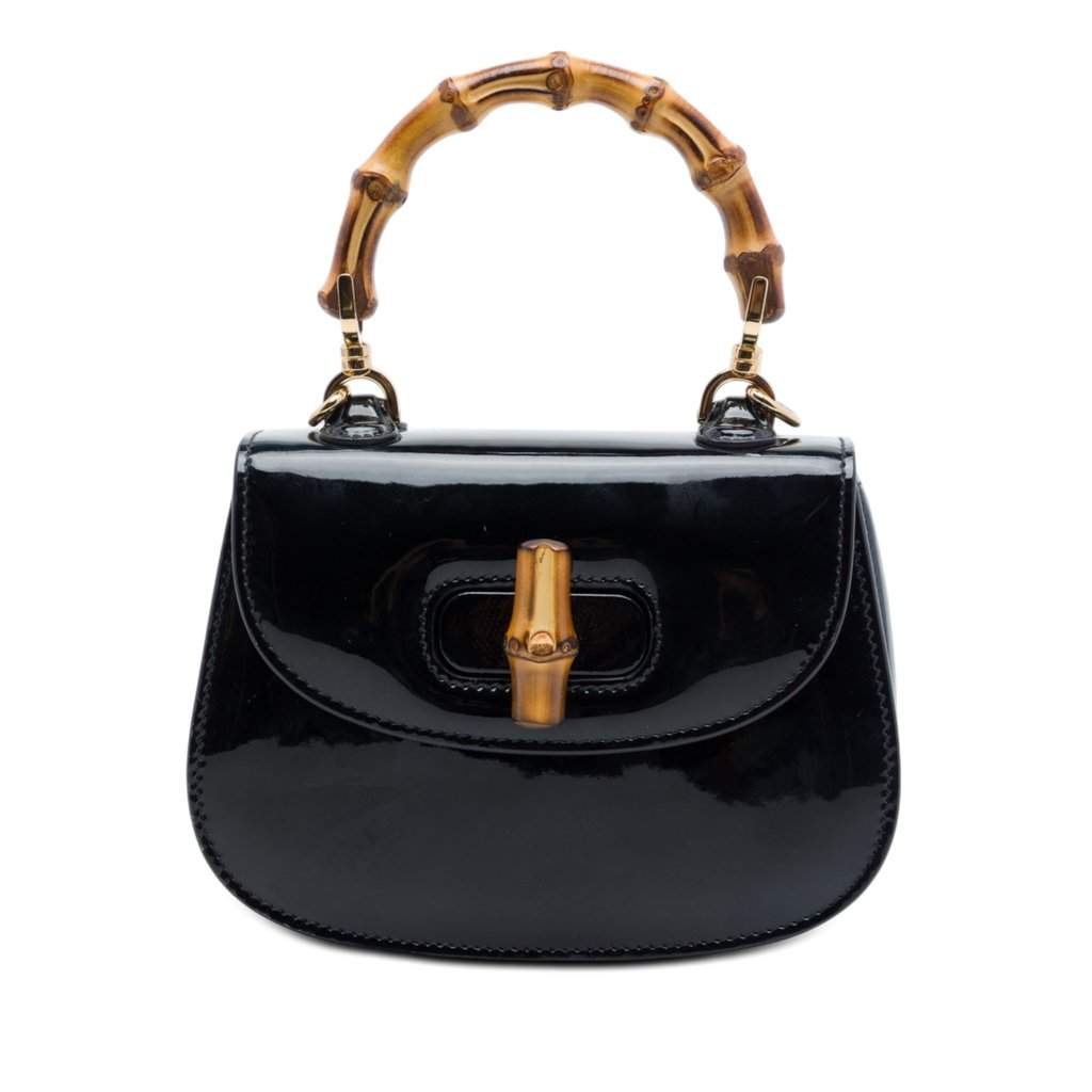 Gucci Mini Patent Bamboo 1947 Top Handle Bag Black Leather Very good condition - Front View