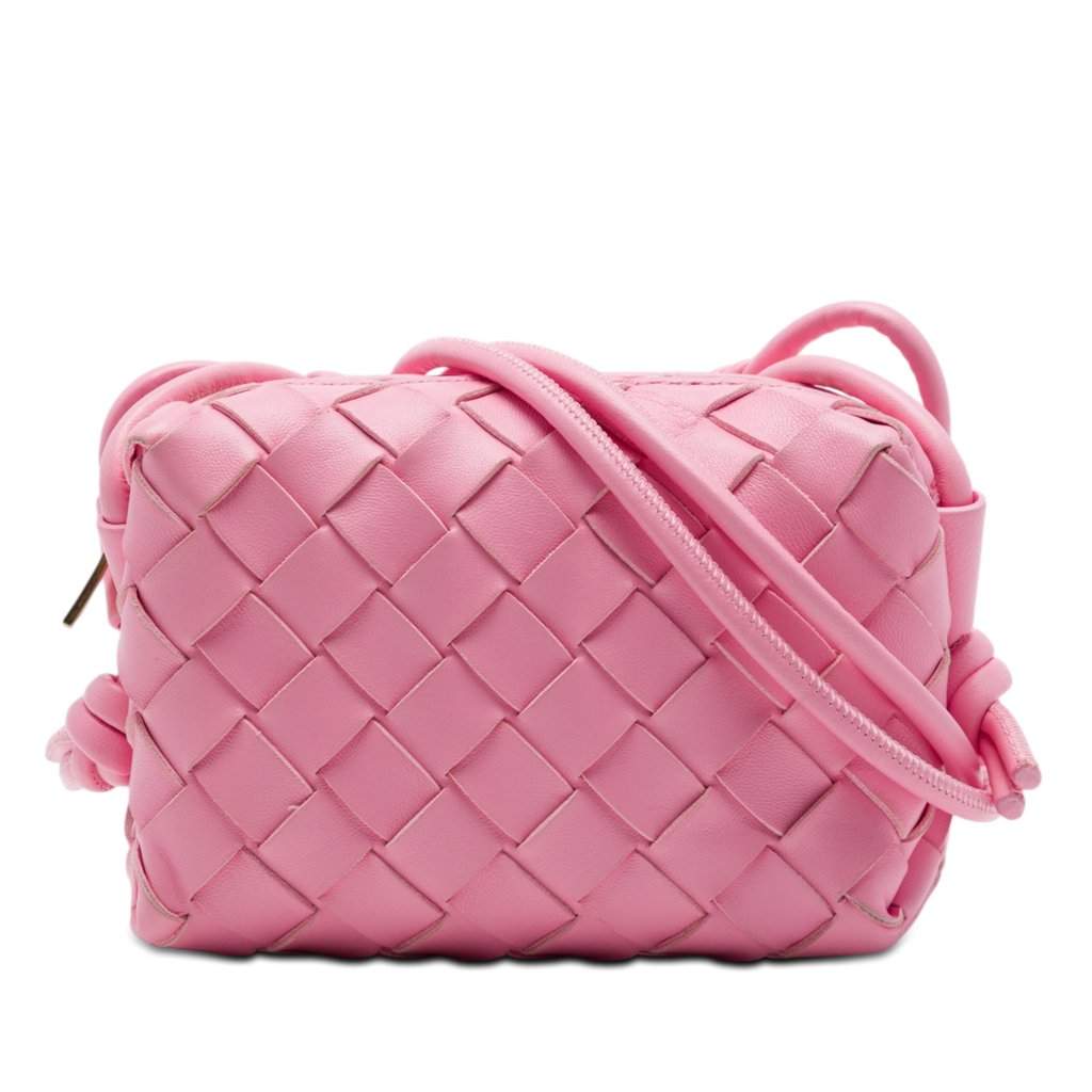 Bottega Veneta Candy Lambskin Intrecciato Loop Camera Bag Pink Leather Very good condition - Front View