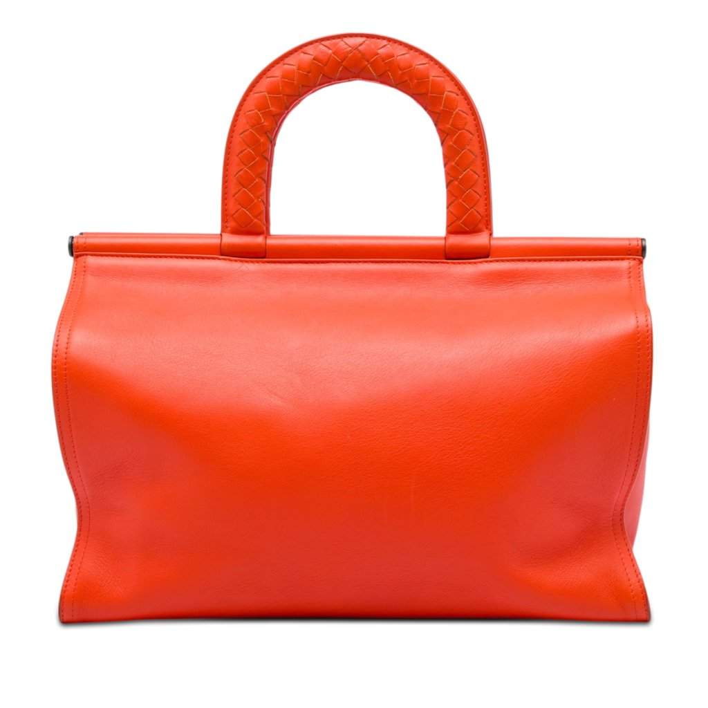 Bottega Veneta Leather Intrecciato Frame Top Handle Bag Orange Leather Very good - Front View
