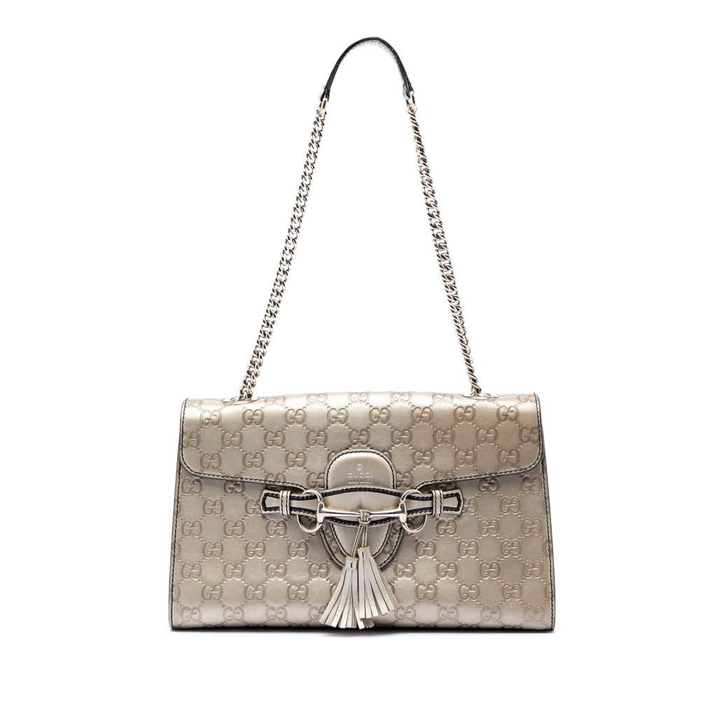 Gucci Medium Guccissima Emily Shoulder Bag Gold Leather Very good condition - Front View