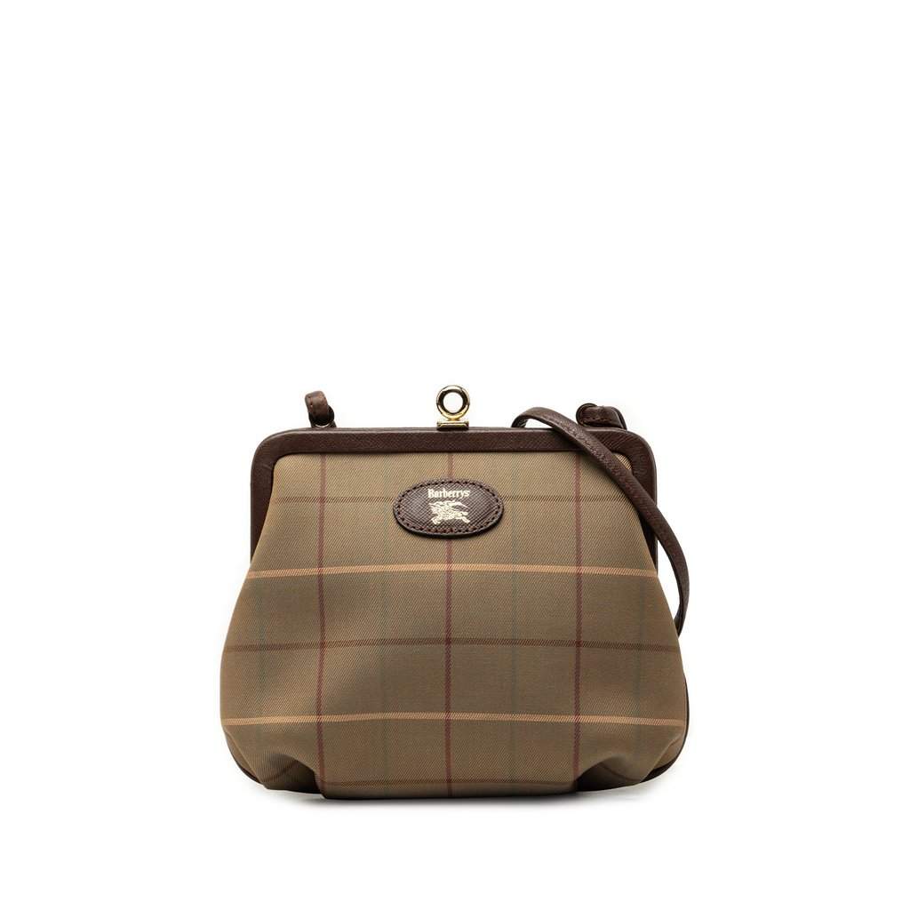 Burberry Vintage Check Canvas Kiss Lock Crossbody Brown Very good - Front View