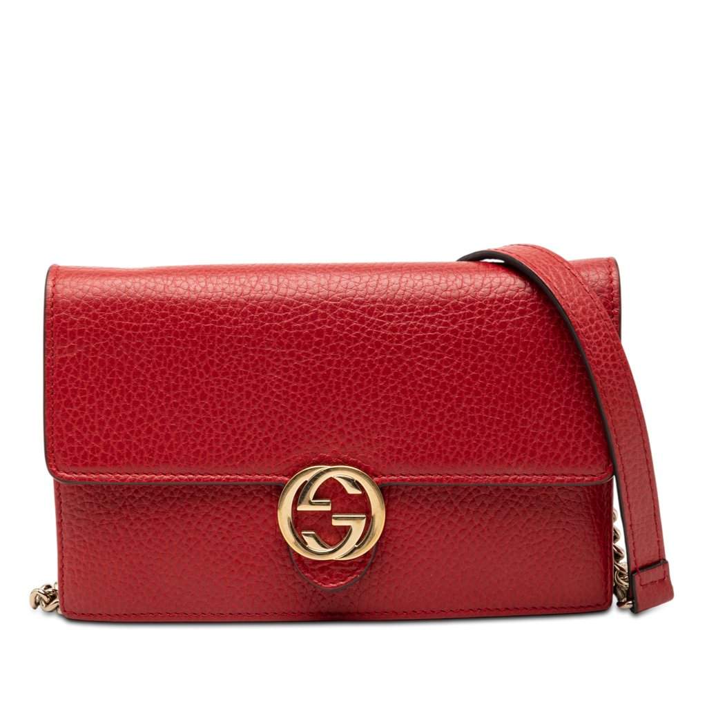 Gucci Dollar Calfskin Interlocking G Wallet on Chain Red Leather Very good condition - Front View