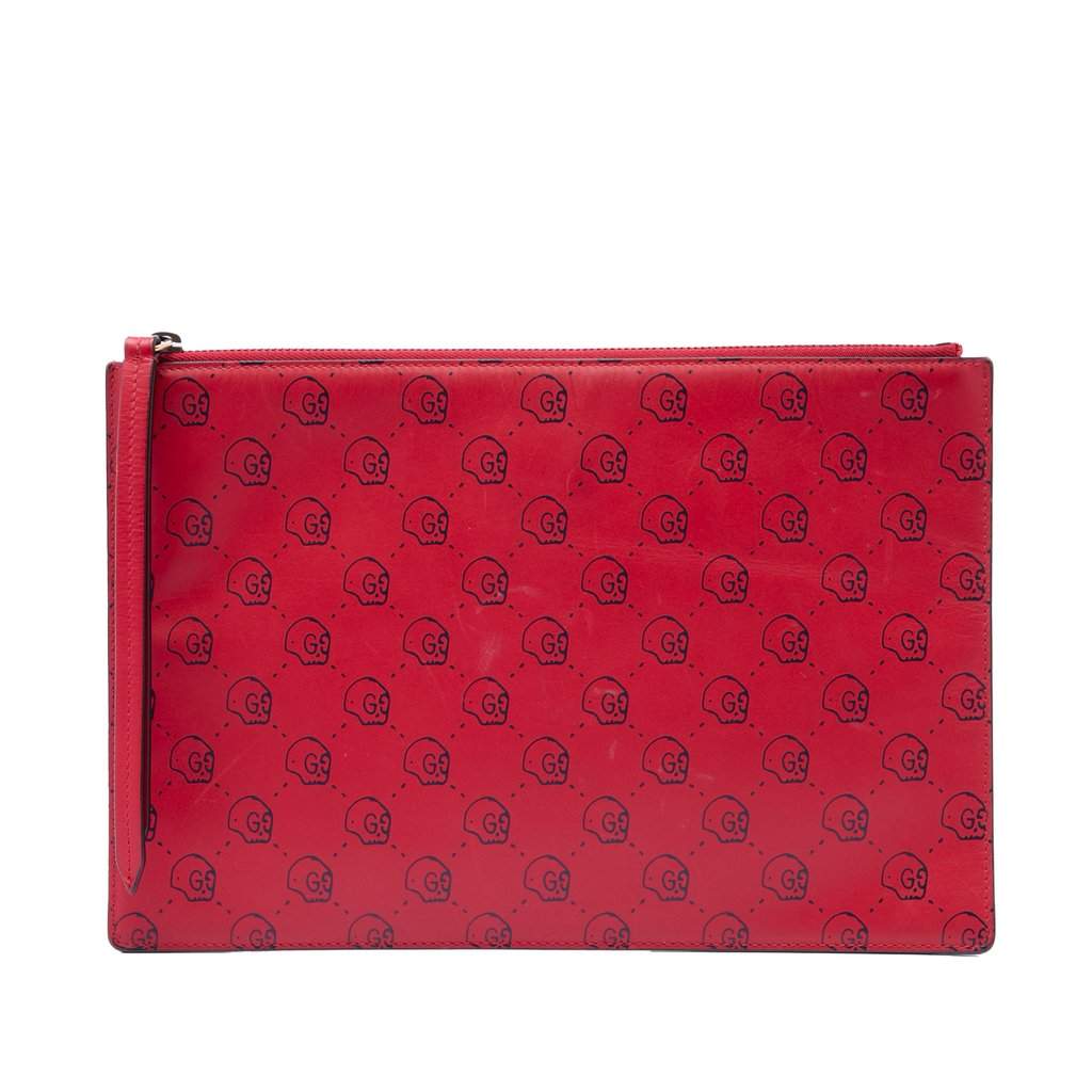 Gucci Calfskin Ghost Hamlet Skull Zip Pouch Red Leather Very good condition - Front View