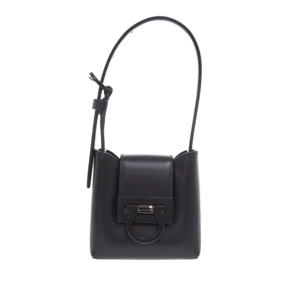 Salvatore Ferragamo Leather Gancini Trifoglio Handbag Black Leather Very good condition - Front View