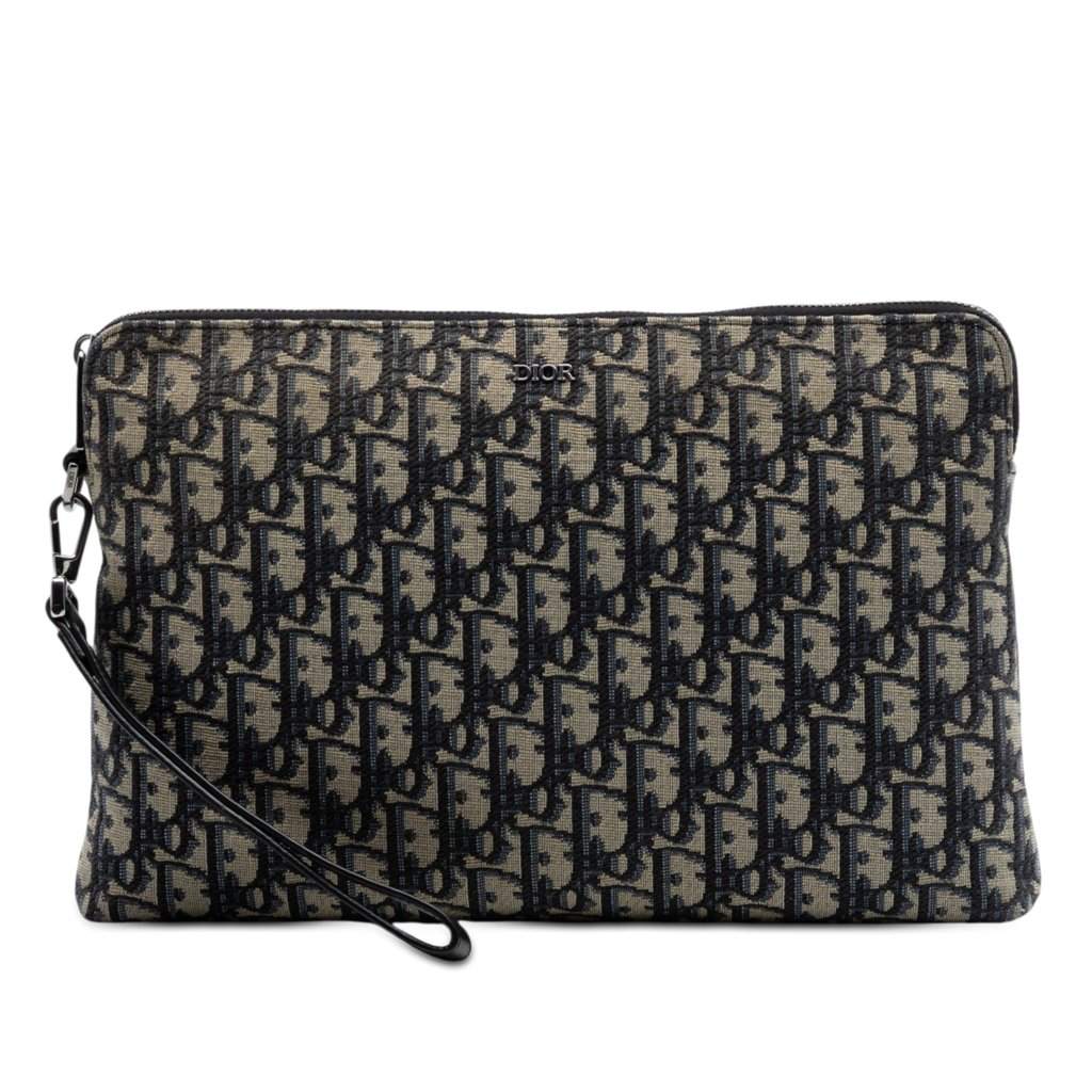 Dior Oblique Canvas A4 Zipped Pouch Blue Very good condition - Front View