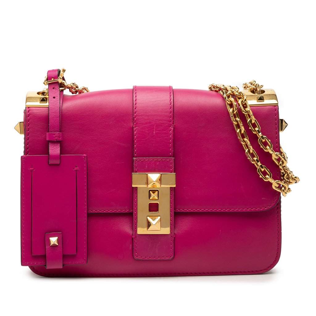 Valentino Leather B Rockstud Flap Shoulder Bag Pink Leather Very good - Front View