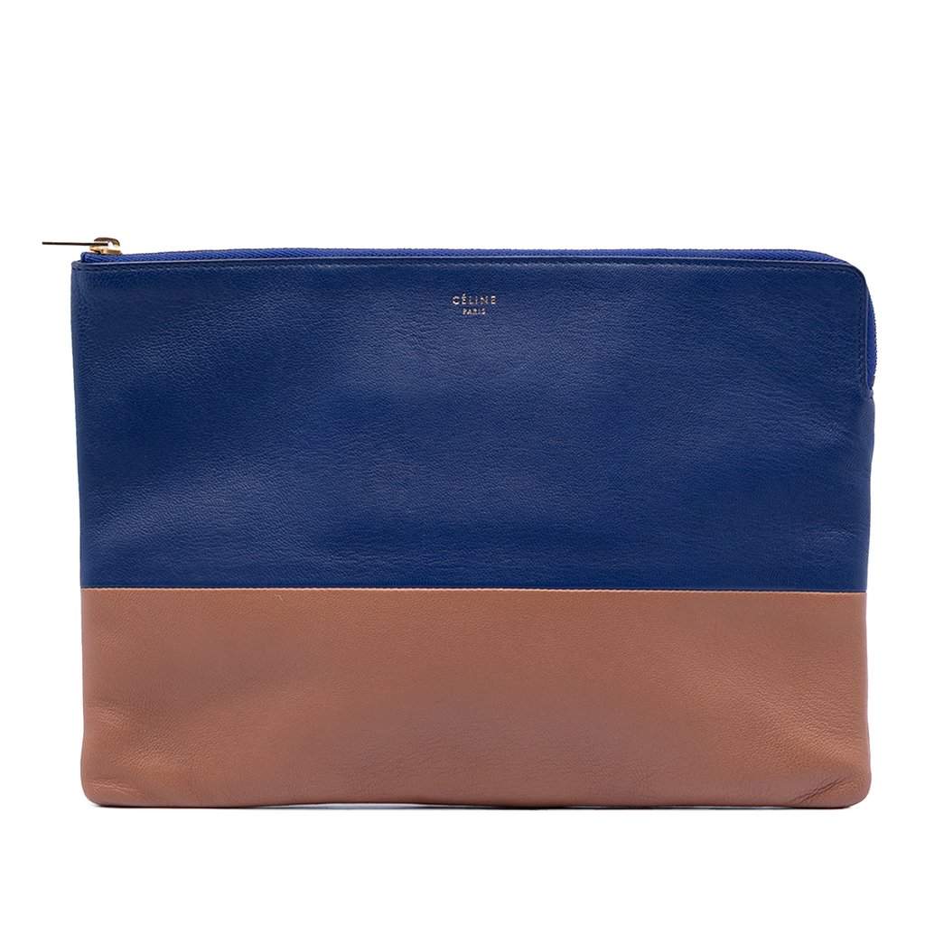 Celine Bicolor Lambskin Solo Clutch Blue Leather Very good condition - Front View