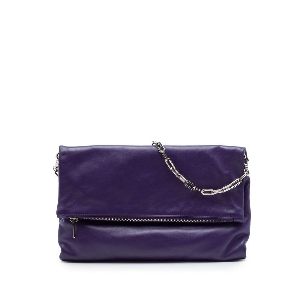 Prada Soft Calf Fold Over Shoulder Bag Purple Leather Very good - Front View