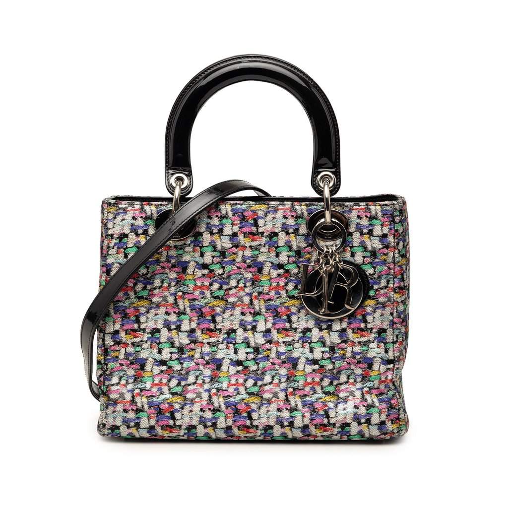 Dior Medium Multicolor Metallic Fabric and Patent Leather Lady Dior Black Very good - Front View
