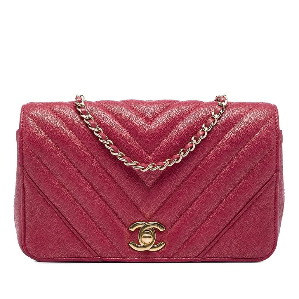 Chanel Small Chevron Iridescent Caviar Statement Flap Pink Leather Very good - Front View