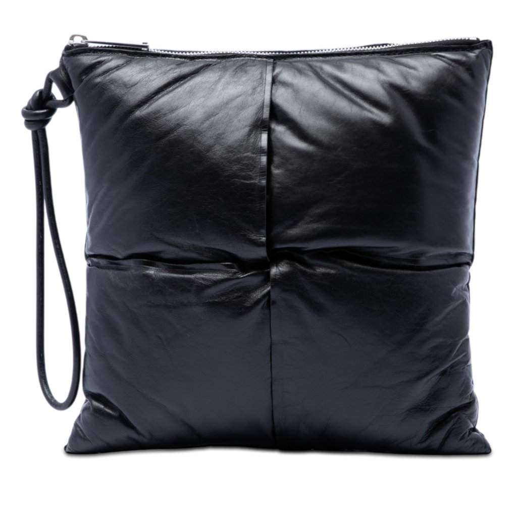 Bottega Veneta Nappa Intrecciato Padded Square Wristlet Pouch Black Leather Very good condition - Front View