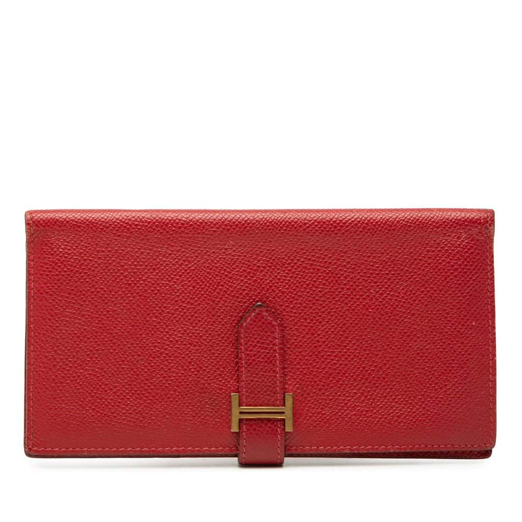 Hermès Epsom Bearn Wallet Red Leather Very good condition - Front View
